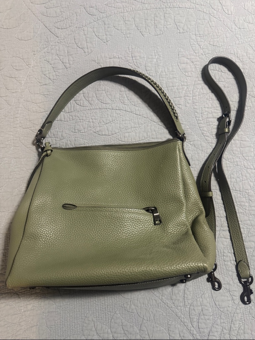 Coach Green Pebbled Leather Shoulder Bag with Removable Strap